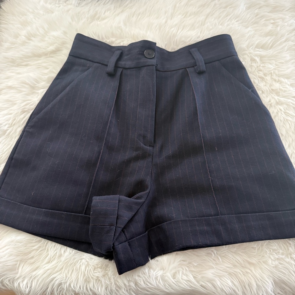 Maje Navy Blue Striped Suit Shorts